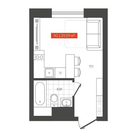 Вариант №13640, 1-комнатная квартира в жилом комплексе 