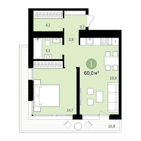 Вариант №6507, 2-комнатная квартира в жилом комплексе 