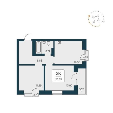 Вариант №12538, 2-комнатная квартира в жилом комплексе Расцветай на Обской