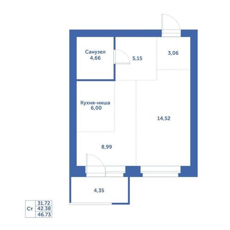 Вариант №15213, 1-комнатная квартира в жилом комплексе Спектр