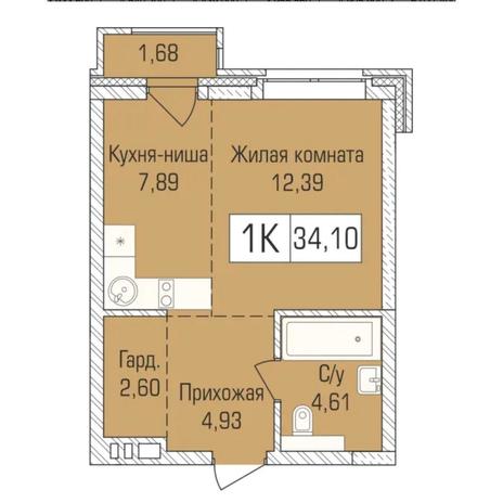 Вариант №7327, 1-комнатная квартира в жилом комплексе 