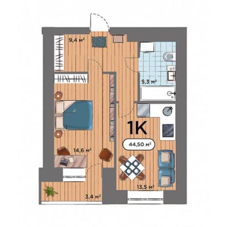 Вариант №7566, 1-комнатная квартира в жилом комплексе Акация на Игарской