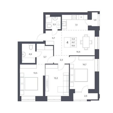 Вариант №11236, 4-комнатная квартира в жилом комплексе 