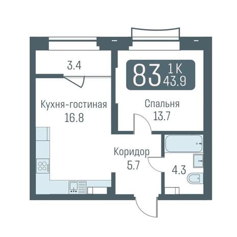 Вариант №11952, 1-комнатная квартира в жилом комплексе 