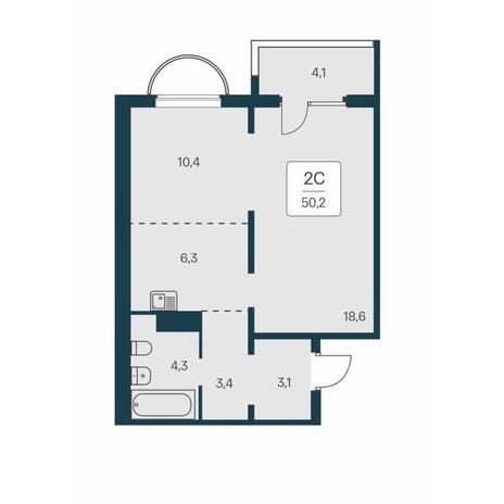 Вариант №14554, 2-комнатная квартира в жилом комплексе 