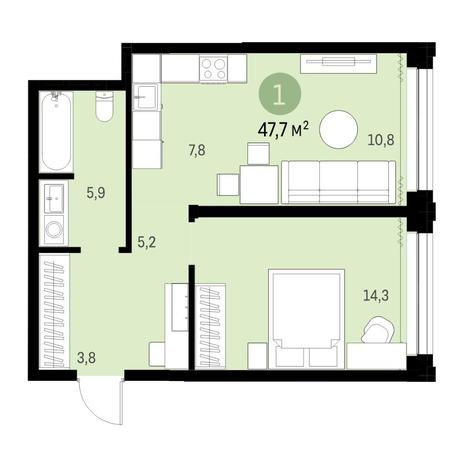 Вариант №6126, 2-комнатная квартира в жилом комплексе 