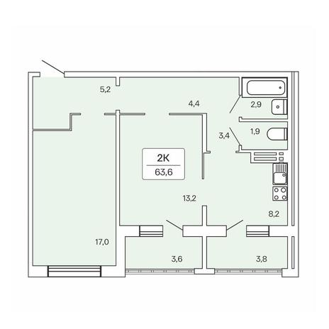 Вариант №8928, 2-комнатная квартира в жилом комплексе 