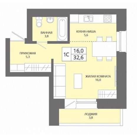 Вариант №7054, 1-комнатная квартира в жилом комплексе 