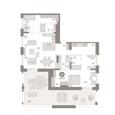 Вариант №15545, 3-комнатная квартира в жилом комплексе На Декабристов