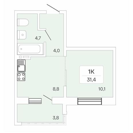 Вариант №8243, 1-комнатная квартира в жилом комплексе Time Park Apartments