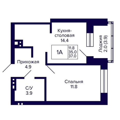 Вариант №14313, 1-комнатная квартира в жилом комплексе Promenade