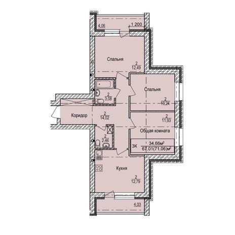 Вариант №7874, 3-комнатная квартира в жилом комплексе Геометрия