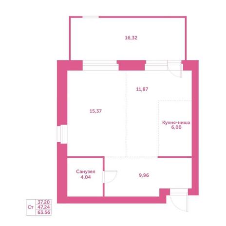 Вариант №15254, 1-комнатная квартира в жилом комплексе 