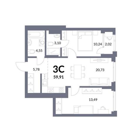 Вариант №11677, 3-комнатная квартира в жилом комплексе 