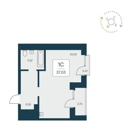 Вариант №12436, 1-комнатная квартира в жилом комплексе Новаторы