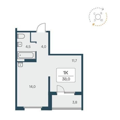 Вариант №9382, 1-комнатная квартира в жилом комплексе Акация на Кедровой