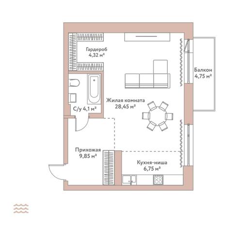 Вариант №5797, 1-комнатная квартира в жилом комплексе 
