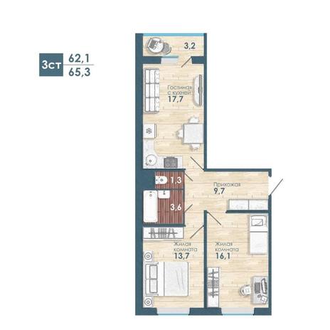 Вариант №10674, 3-комнатная квартира в жилом комплексе Околица