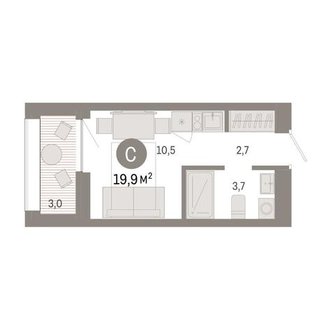 Вариант №14860, 1-комнатная квартира в жилом комплексе Калина Красная