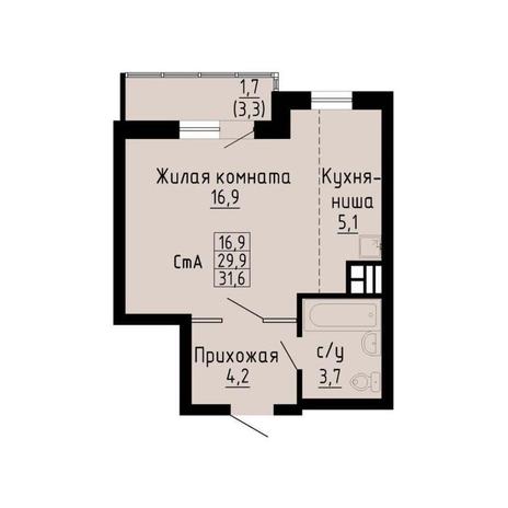 Вариант №13240, 1-комнатная квартира в жилом комплексе 