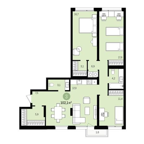 Вариант №6515, 4-комнатная квартира в жилом комплексе 