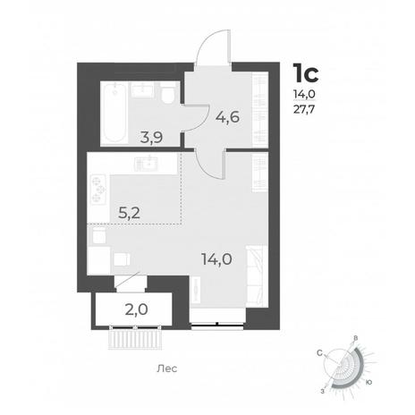 Вариант №7641, 1-комнатная квартира в жилом комплексе 