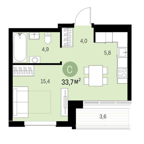 Вариант №9780, 1-комнатная квартира в жилом комплексе Расцветай на Авиастроителей