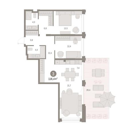 Вариант №8361, 3-комнатная квартира в жилом комплексе Авиатор