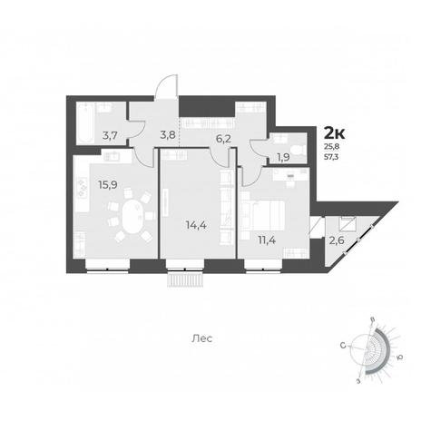 Вариант №6303, 2-комнатная квартира в жилом комплексе 