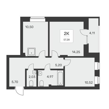 Вариант №8043, 2-комнатная квартира в жилом комплексе 
