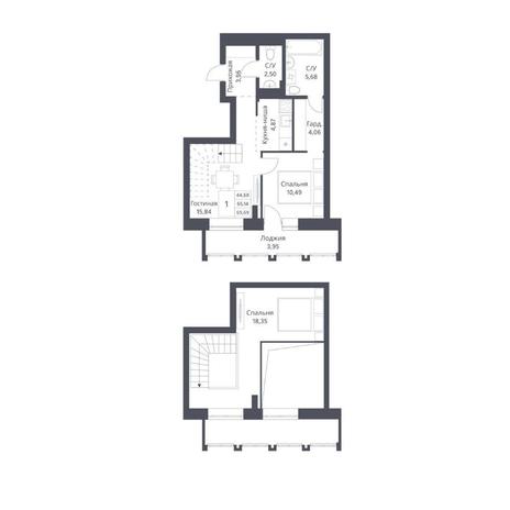 Вариант №14182, 2-комнатная квартира в жилом комплексе 19|56 Кварталы Телецентра