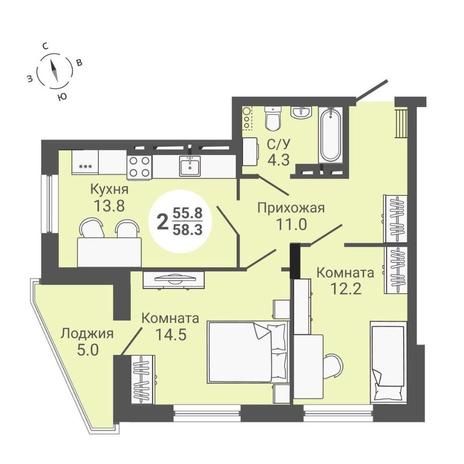 Вариант №10585, 2-комнатная квартира в жилом комплексе 