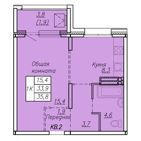 Вариант №7425, 1-комнатная квартира в жилом комплексе Галактика