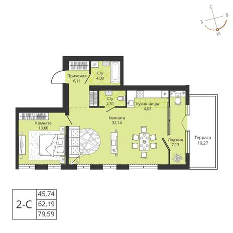 Вариант №7755, 2-комнатная квартира в жилом комплексе Инфинити