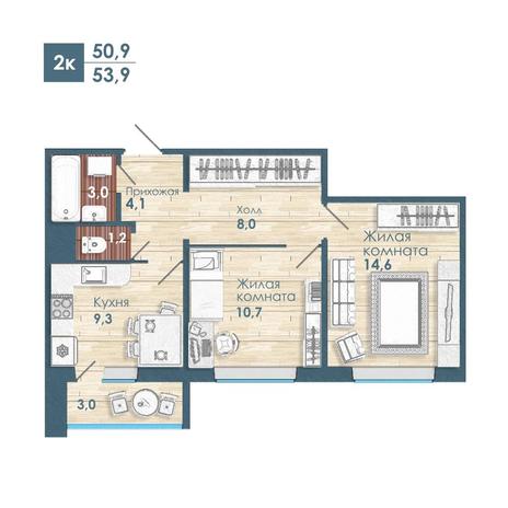 Вариант №6823, 2-комнатная квартира в жилом комплексе Сакура парк