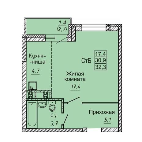 Вариант №10653, 1-комнатная квартира в жилом комплексе 