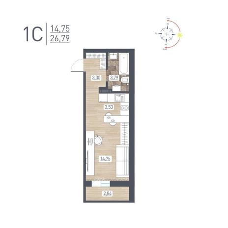 Вариант №13703, 1-комнатная квартира в жилом комплексе 