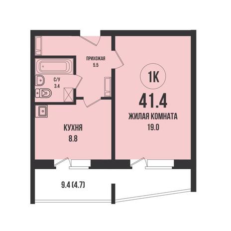 Вариант №13149, 1-комнатная квартира в жилом комплексе 