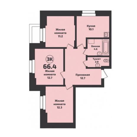 Вариант №6048, 3-комнатная квартира в жилом комплексе Приозерный