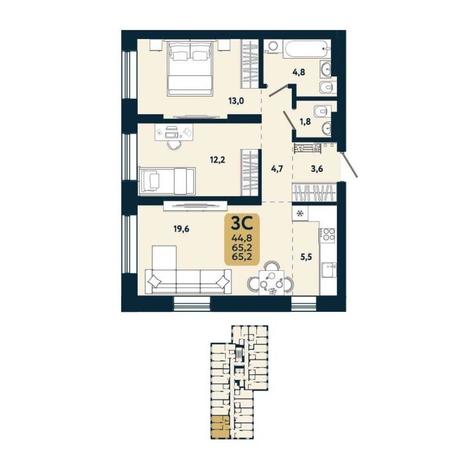 Вариант №15122, 3-комнатная квартира в жилом комплексе Первый на Есенина
