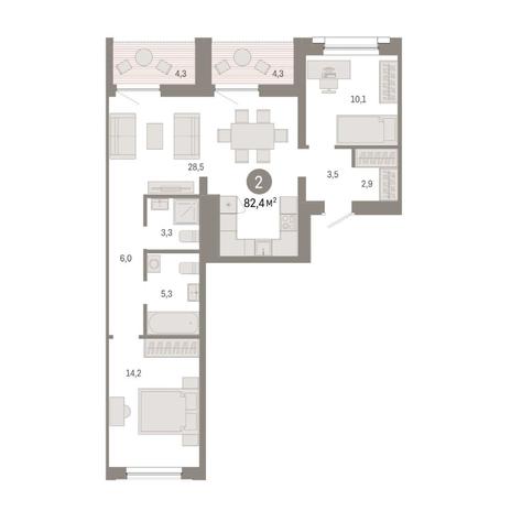 Вариант №14837, 2-комнатная квартира в жилом комплексе Новаторы