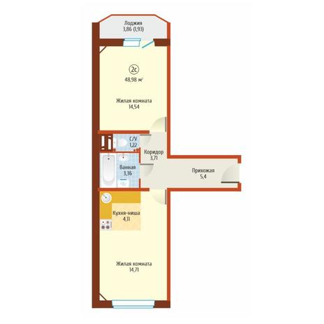Вариант №6997, 2-комнатная квартира в жилом комплексе Tesla Park