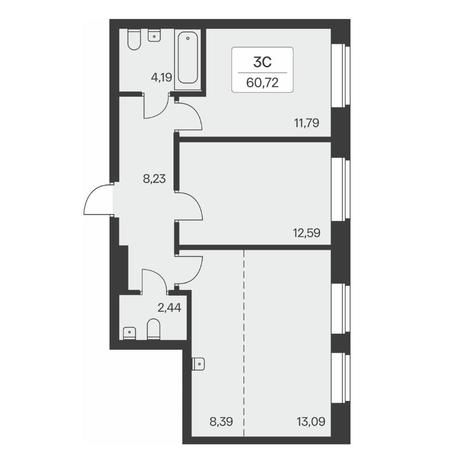 Вариант №8039, 3-комнатная квартира в жилом комплексе Расцветай на Авиастроителей