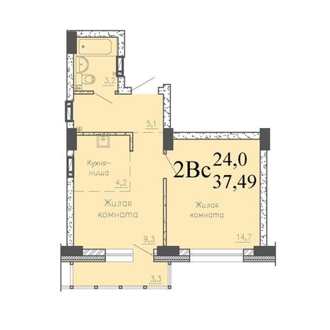 Вариант №8521, 2-комнатная квартира в жилом комплексе 