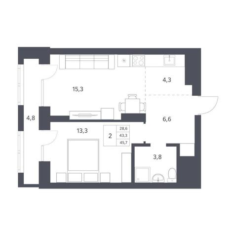 Вариант №11280, 2-комнатная квартира в жилом комплексе Новаторы