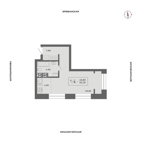 Вариант №13557, 1-комнатная квартира в жилом комплексе Gorizont