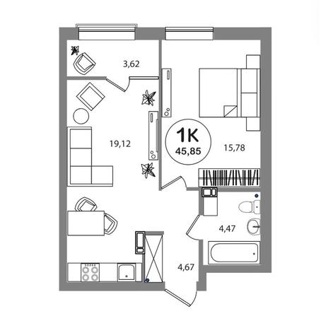Вариант №6983, 2-комнатная квартира в жилом комплексе 