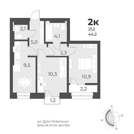 Вариант №10402, 2-комнатная квартира в жилом комплексе Tesla Park