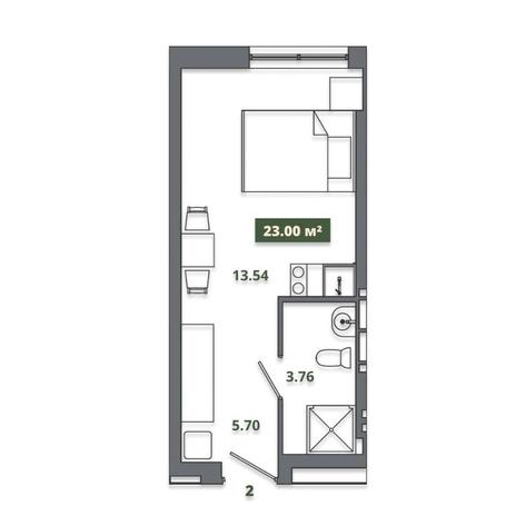 Вариант №12497, 1-комнатная квартира в жилом комплексе 