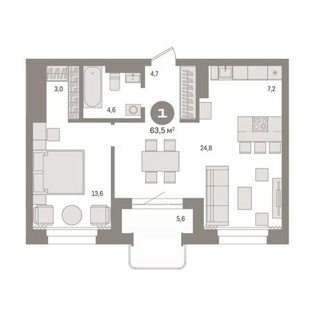 Вариант №9102, 1-комнатная квартира в жилом комплексе 